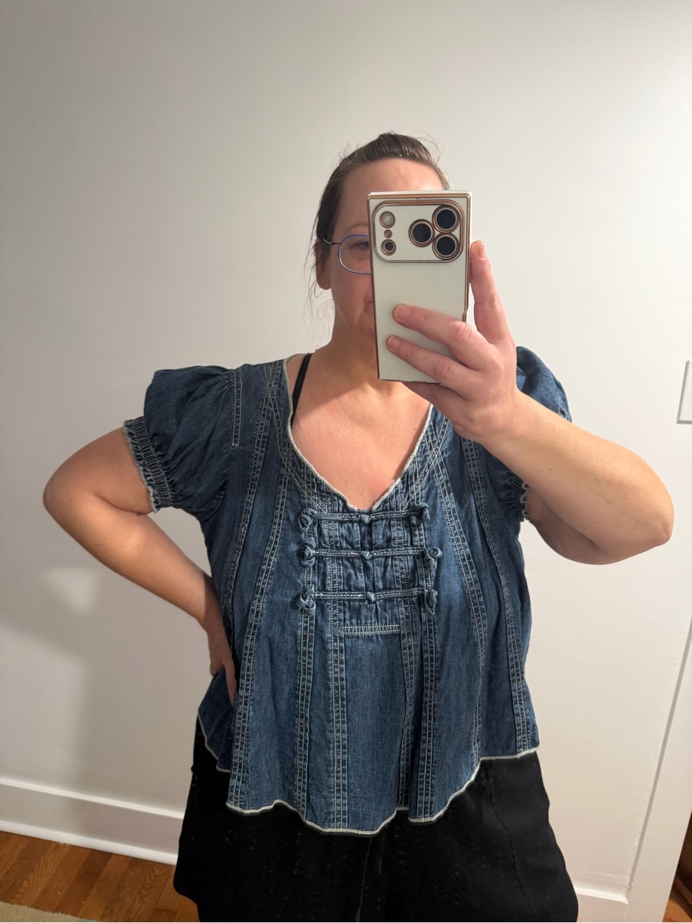 Anthropologie Pilcro Puff-Sleeve V-Neck Swing Blouse in 1X